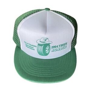 1984 Truck Roaded Charlotte Trucker Hat Cap USA Vintage Green Men